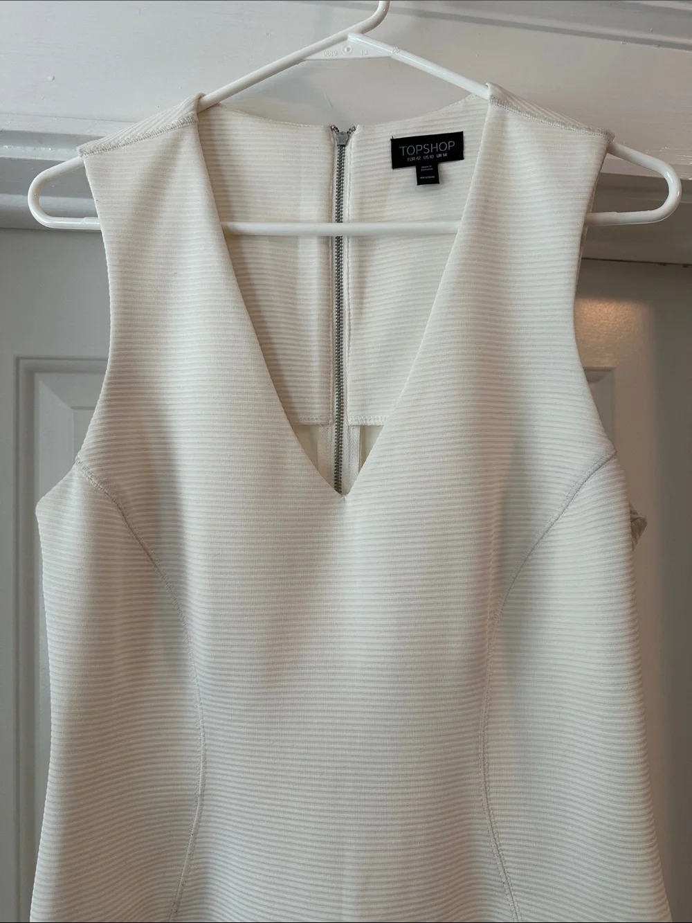 Topshop Ivory Textured V-Neck Mini Dress
